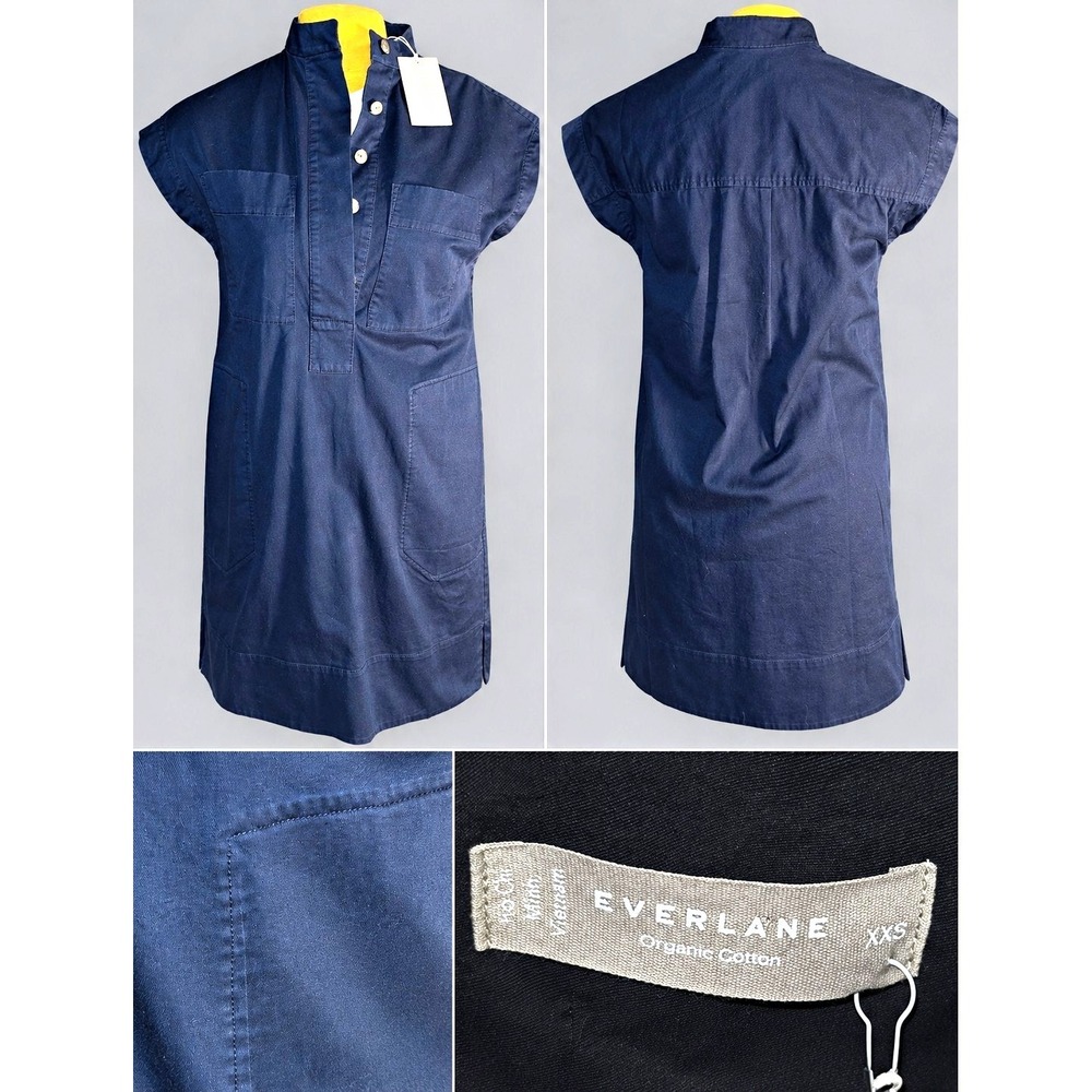 Everlane Easy Workwear Dress XXS Navy NWT Organic Cotton Utility  Dress Vid 8